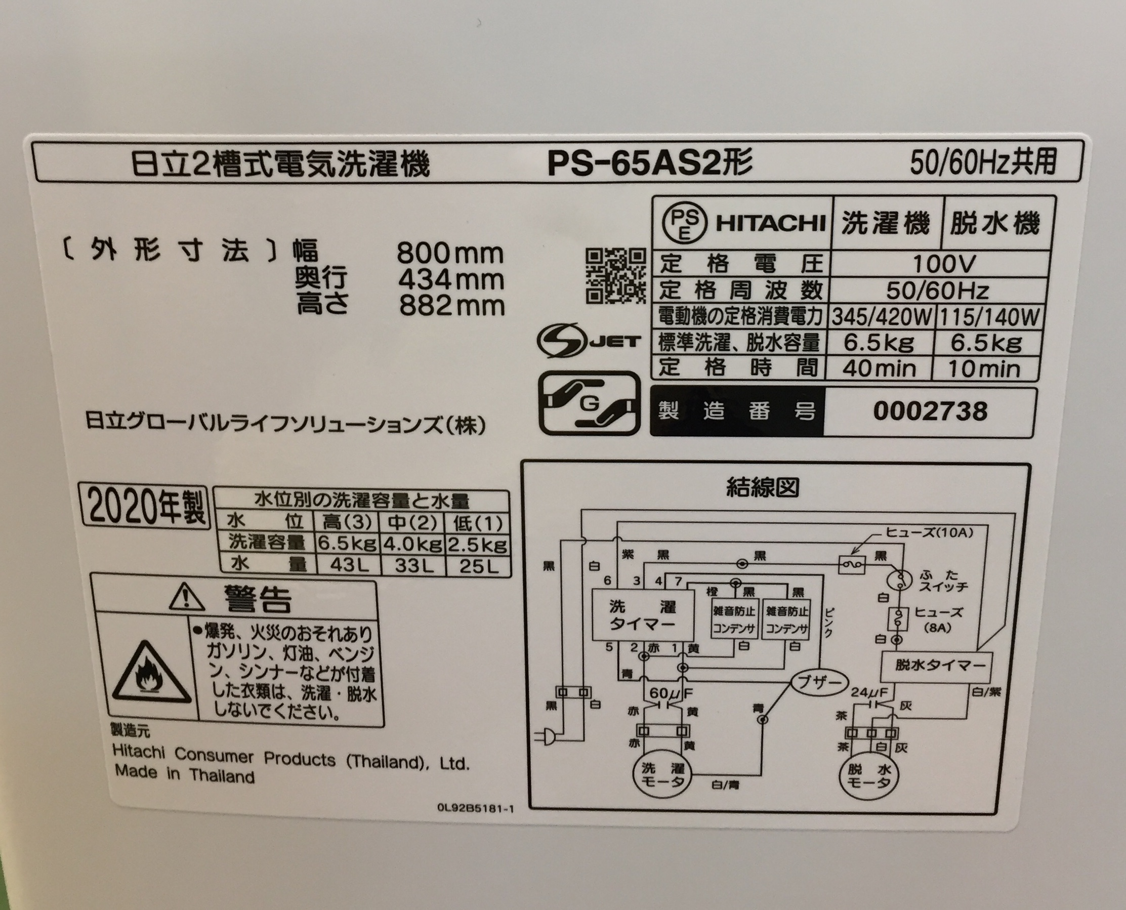 日立 二槽式洗濯機 PS-65AS2 買取致しました|愛品館八千代店 