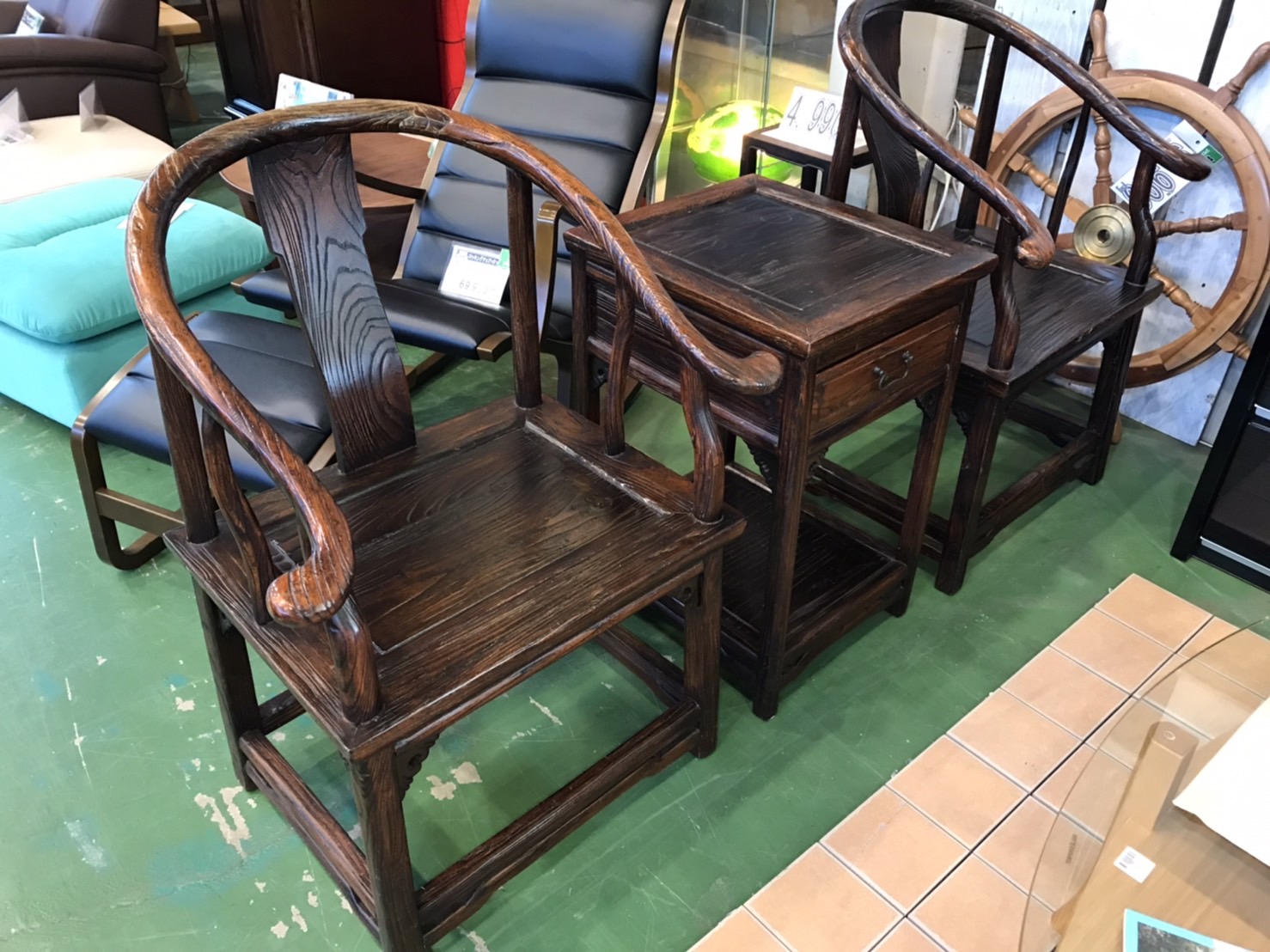 愛品館八千代店】天然木 デスクチェアセット
