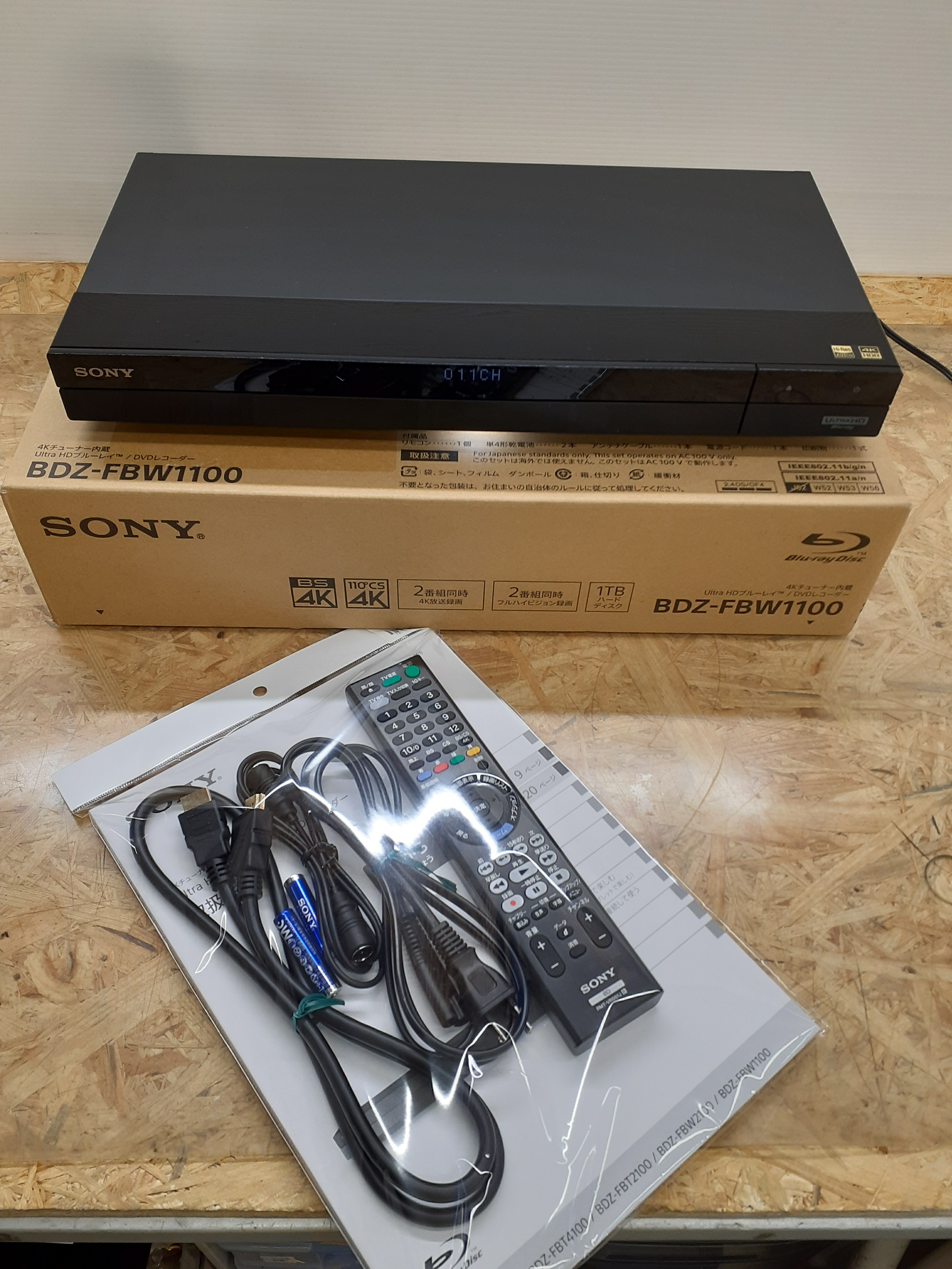 展示品 ソニー 1TB 4K ブルーレイレコーダー BDZ-FBW1100