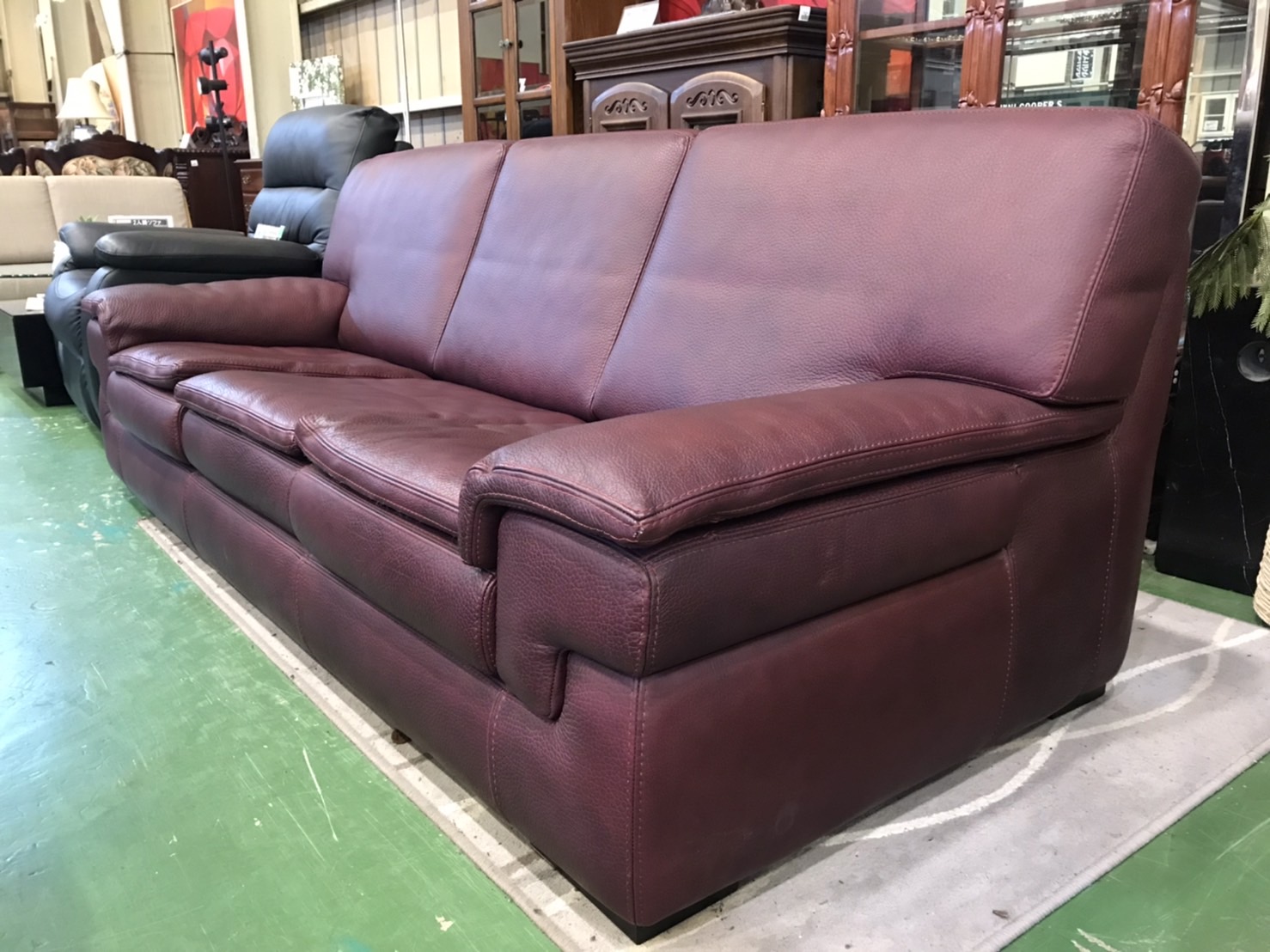 イタリア製｜3人掛ソファ｜総本革｜ワインレッド買取致しました｜愛品  