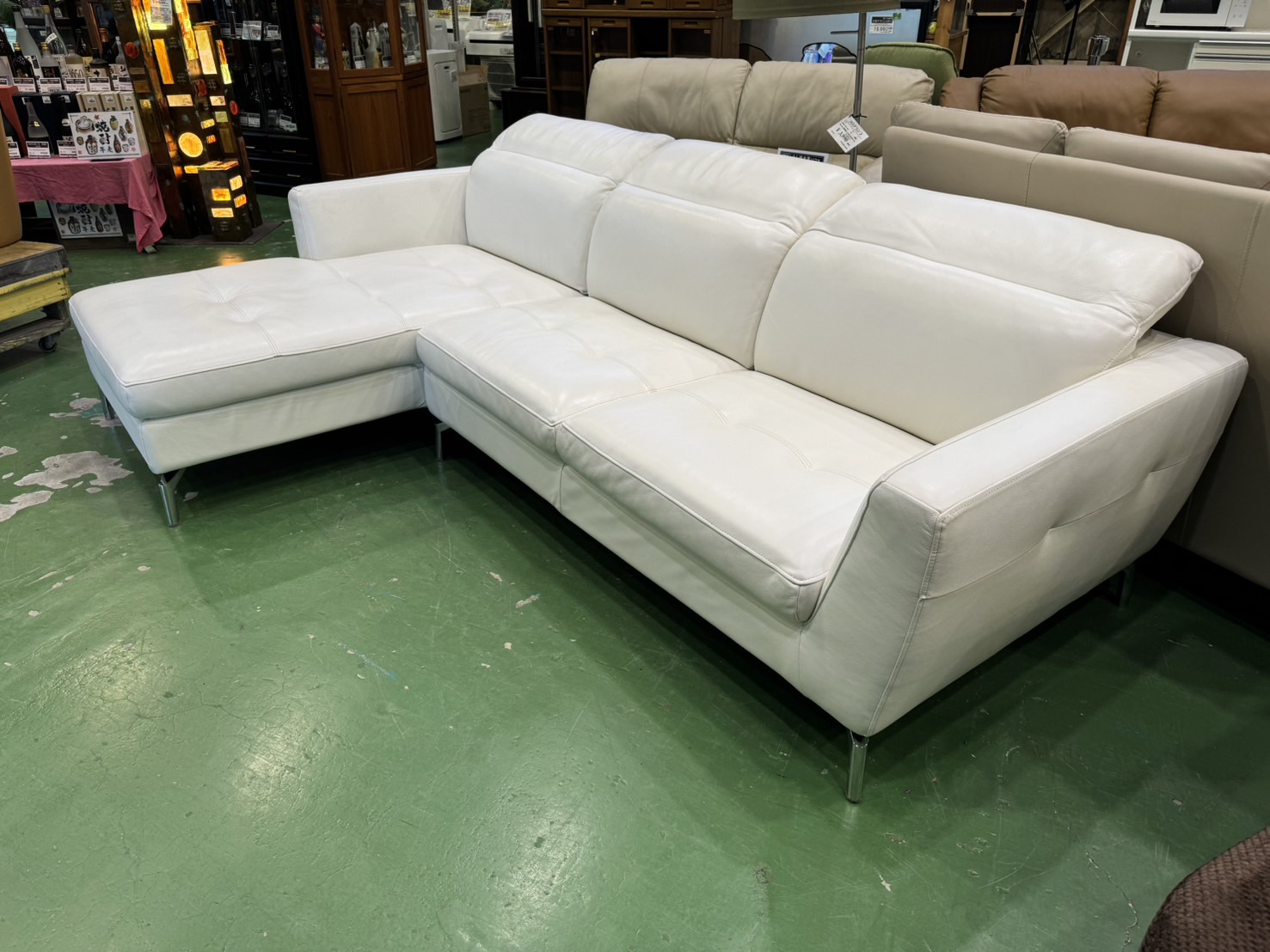 カウチソファ｜総本革｜白｜買取致しました｜愛品館八千代店  