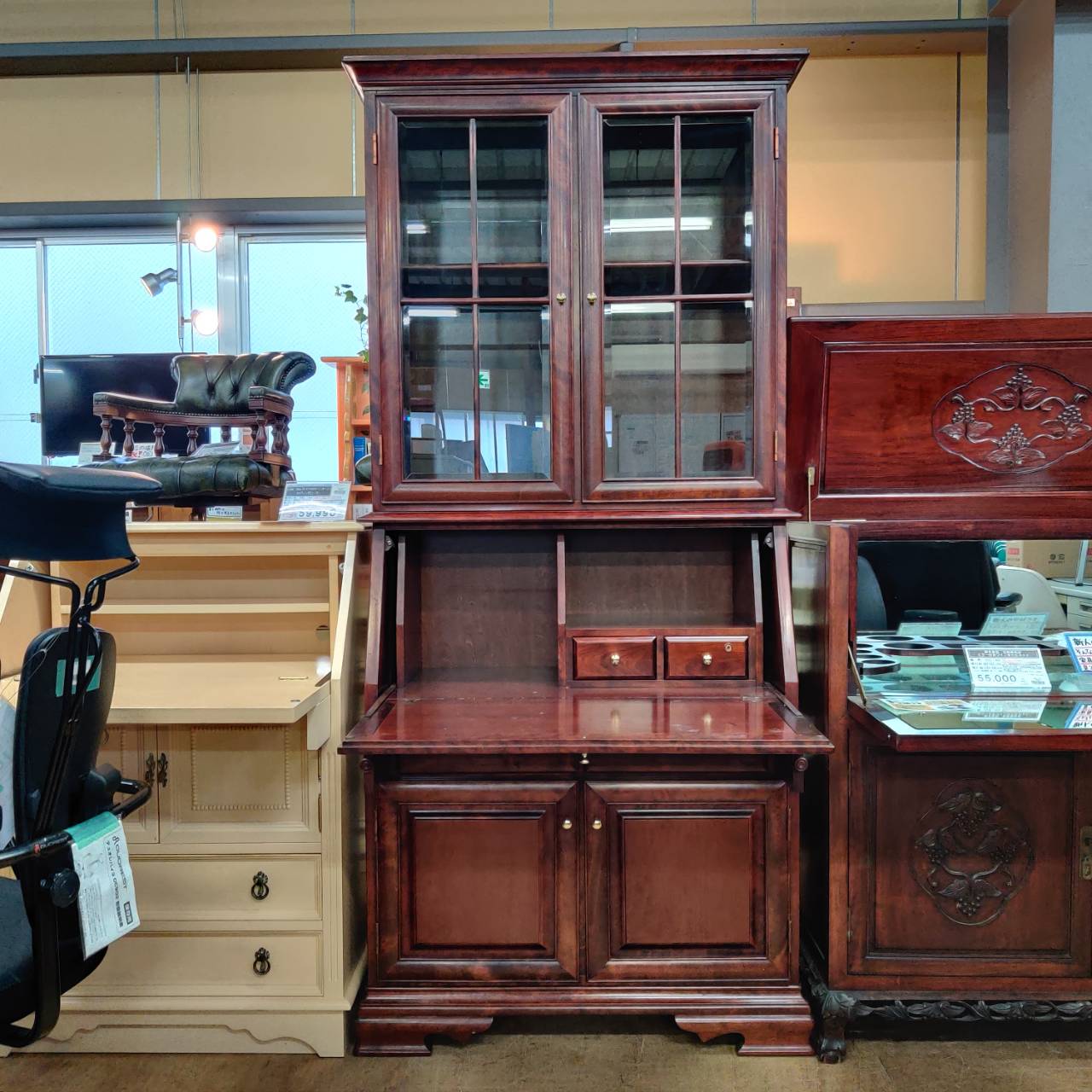 ライティングビューロー 民芸家具 表面材 樺材 販売中！ 愛品倶楽部柏  