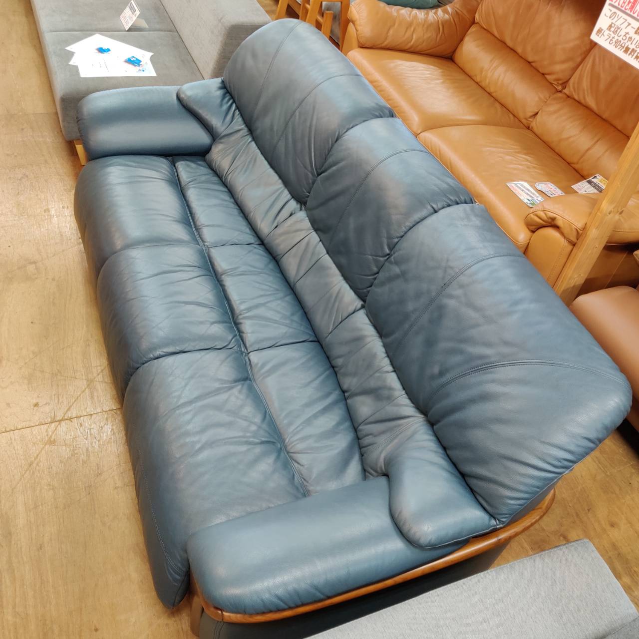本革3人掛けソファ ブルーグレー 販売中！ 愛品倶楽部柏店 リユース 