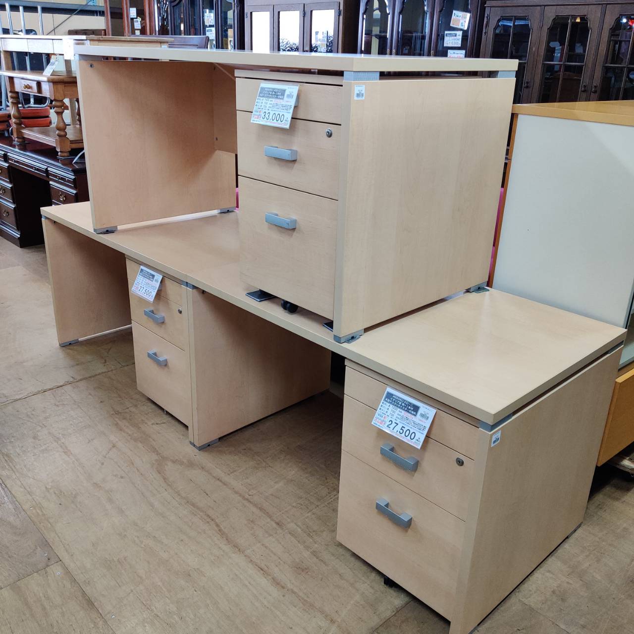 愛品倶楽部柏店】MERONI (メローニ) W1400 木製デスク＆キャスター付袖 
