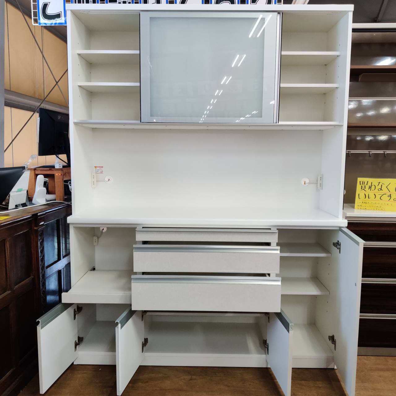 松田家具 2枚スライド扉キッチンボード 1600スモークレンジ 販売中 