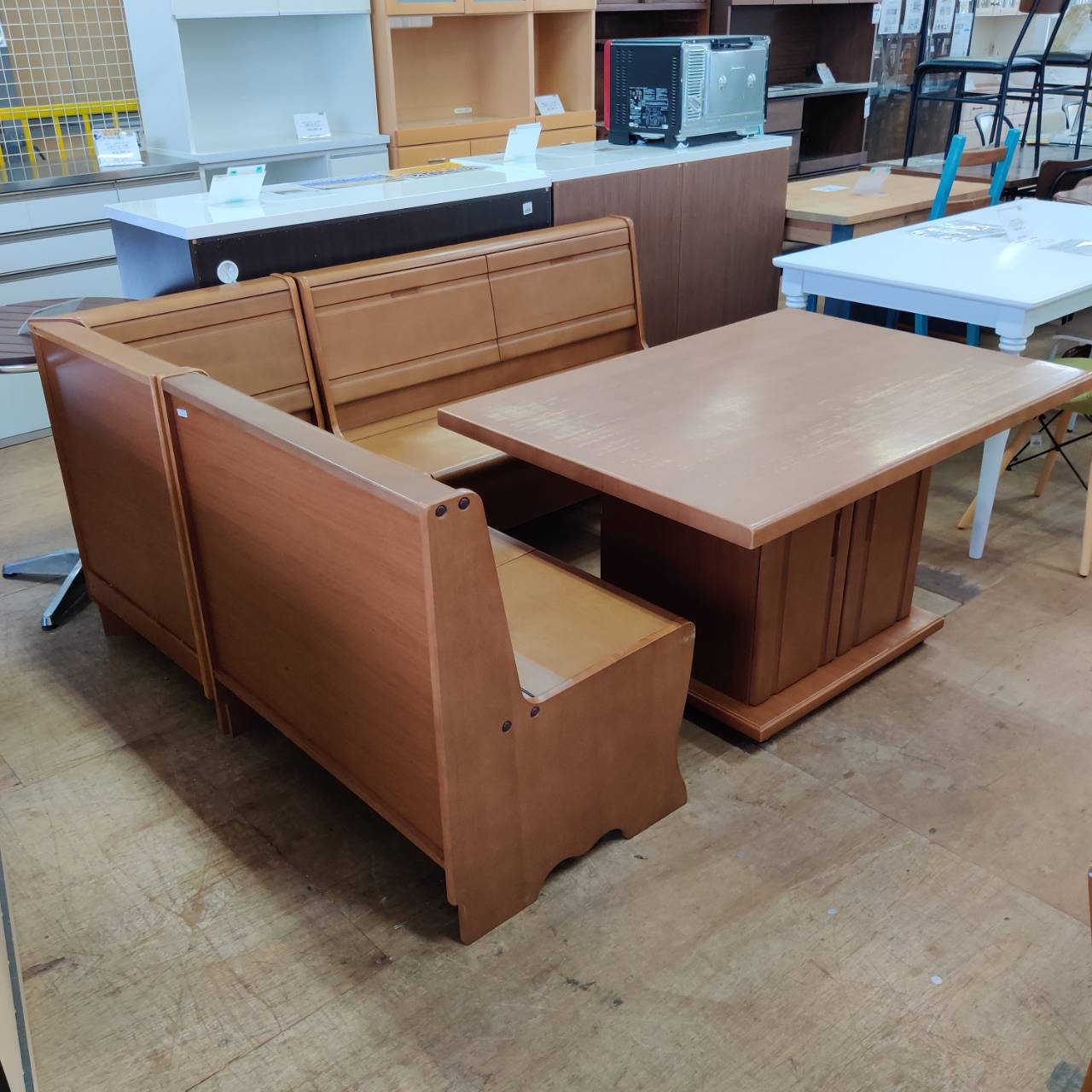 シギヤマ家具工業 木製コーナーベンチダイニング4点セット 収納あり 