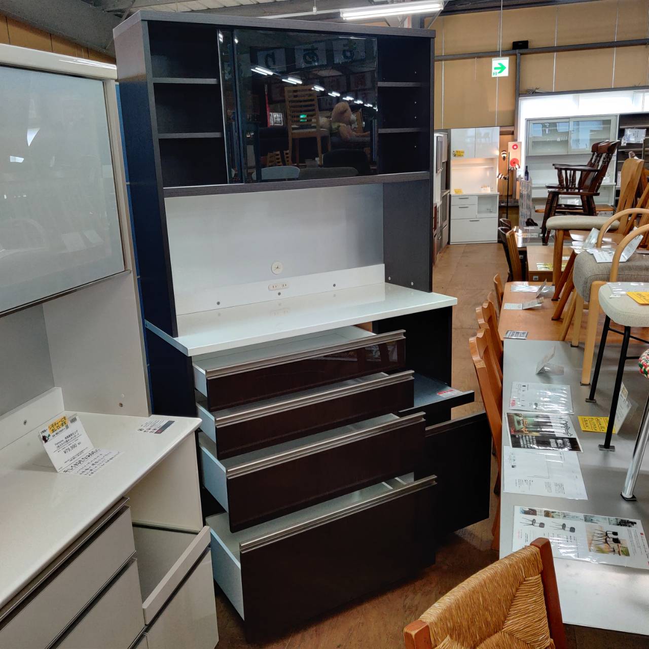 高橋木工所 2枚スライド扉キッチンボード テクト120オープン 幅120cm 