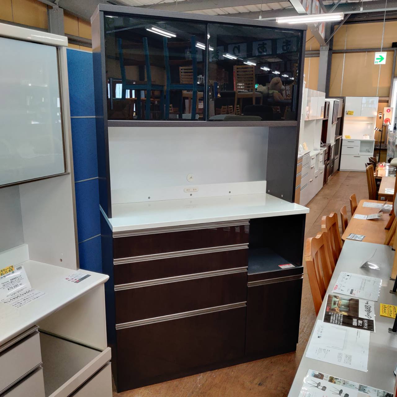 高橋木工所 2枚スライド扉キッチンボード テクト120オープン 幅120cm 