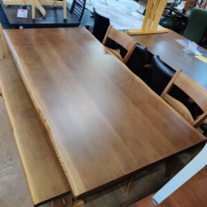 一枚板風ダイニング4点セット-ベンチ＆回転チェア_152010060002-4