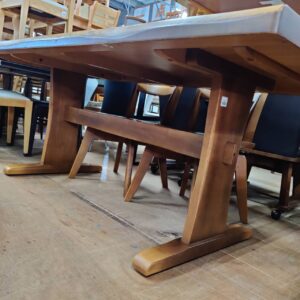 一枚板風ダイニング4点セット-ベンチ＆回転チェア_152010060002-5