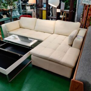 ニトリ-左カウチソファ-本革-一部合成皮革-ダブルライン3-リユース-柏-愛品倶楽部