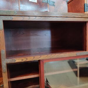 岩谷堂箪笥-茶箪笥-横長水屋箪笥-鋳物南部鉄器金具-拭漆-通常色-リユース-柏-愛品倶楽部