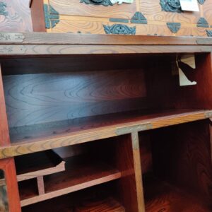 岩谷堂箪笥-茶箪笥-横長水屋箪笥-鋳物南部鉄器金具-拭漆-通常色-リユース-柏-愛品倶楽部