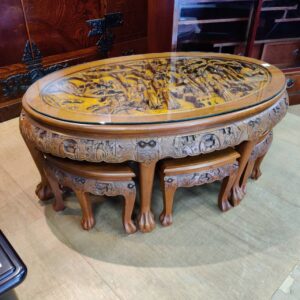 中国彫刻テーブル-7点セット-リユース-柏-愛品倶楽部